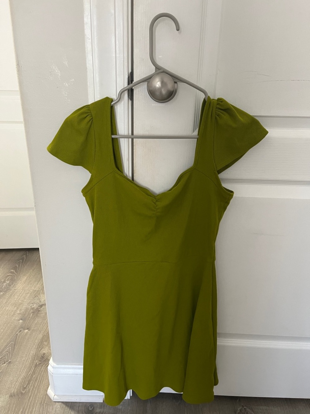 wild fable Olive-Style Green Square Neck Mini Dress with Flutter Sleeves
